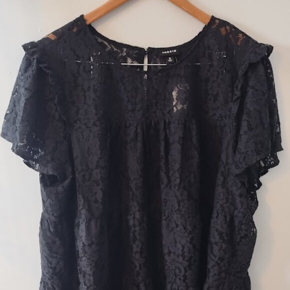 Torrid Black Lace Short Sleeve Tiered Blouse size 3X Layered - Picture 4 of 12